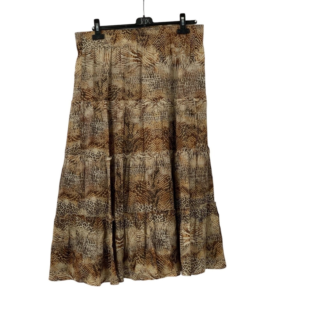 Chicos Long Tiered Pull-On Lined Maxi Skirt Animal Print Boho Brown Size 2/Large - Picture 7 of 7